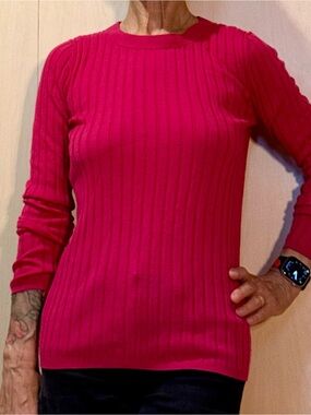 Banana Republic 100% Merino Wool Ribbed Sweater | Raspberry Pink | Size S
